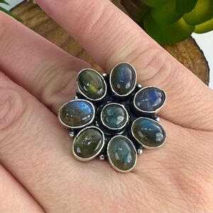 Labradorite Ring Size 7 Flower Cluster Boho Southwest Navajo Style New 925